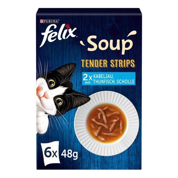 Felix Soup Tender Strips Suppe für Katzen, 1 Packung (6 x 48g) (Packung mit 10)