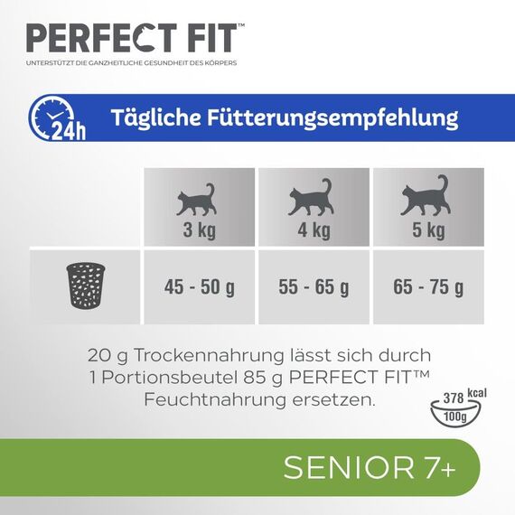 PERFECT FIT Senior Trockenfutter für ältere Katzen ab 7 Jahren - Huhn, 750g (6 Beutel)