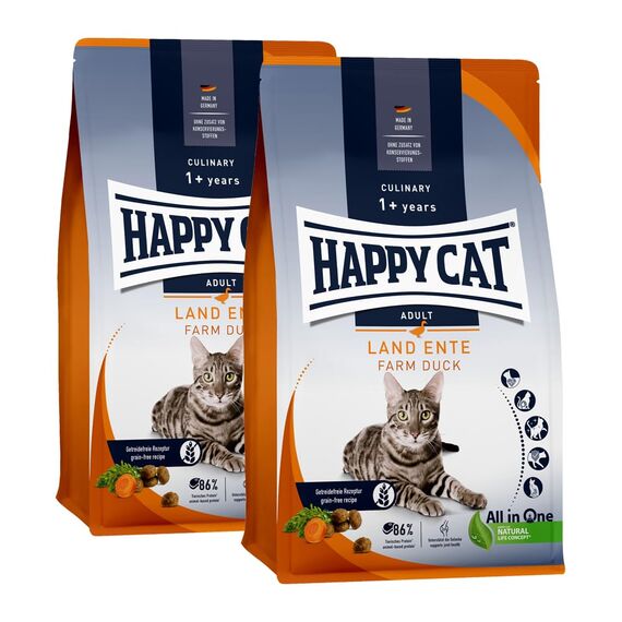 Happy Cat Culinary Adult Land Ente M - Katzen-Trockenfutter für ausgewachsene Katzen und Kater - 2X 4 kg