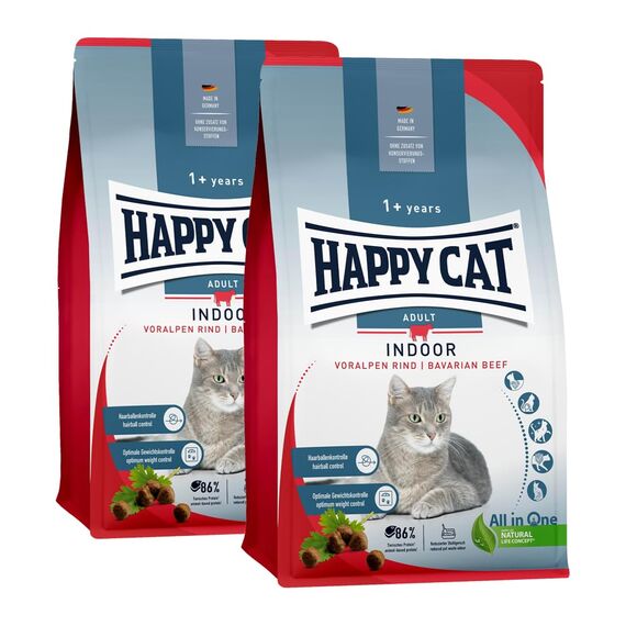 Happy Cat Indoor Adult Voralpen Rind M - Trockenfutter für ausgewachsene Katzen und Kater - 2X 4kg