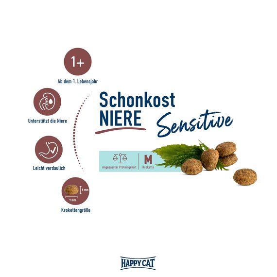 Happy Cat 70606 - Sensitive Schonkost Niere - nierenschonendes Katzen-Trockenfutter mit Geflügel - 300 g Inhalt