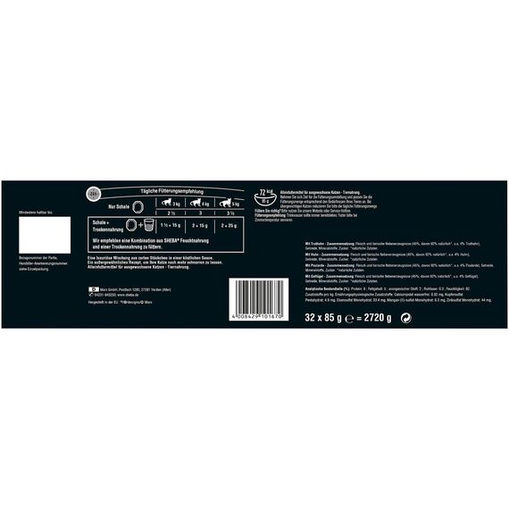Sheba Katzennassfutter Selection in Sauce, 32 Schalen, 32x85g (1 Großpackung) – Katzenfutter nass, Geflügel Variation mit Truthahn, Huhn, Poularde und Geflügel