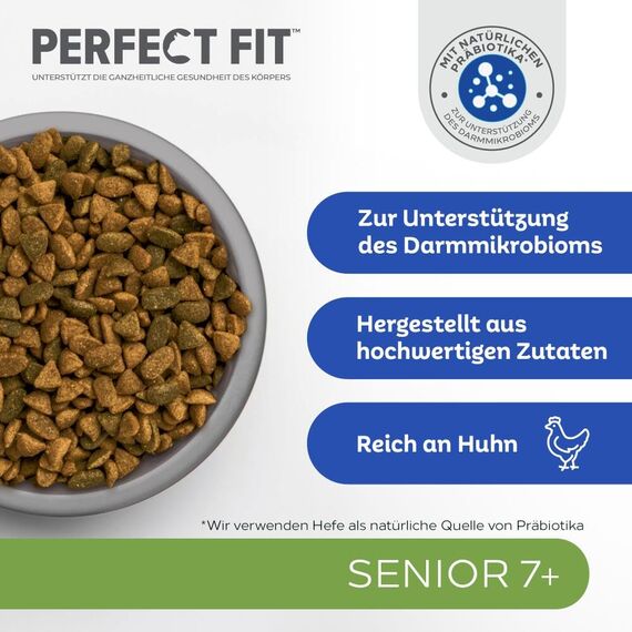 PERFECT FIT Senior Trockenfutter für ältere Katzen ab 7 Jahren - Huhn, 750g (6 Beutel)