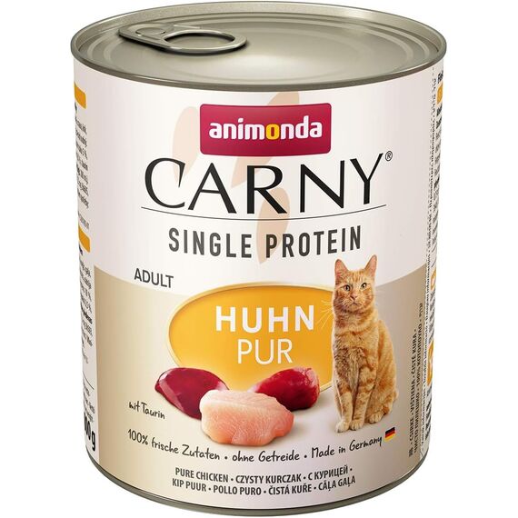 animonda Carny Adult Single Protein Huhn pur (6 x 800 g), Katzennassfutter mit nur einer Proteinquelle, Nassfutter für ausgewachsene Katzen, Katzenfutter ohne Getreide und Zucker