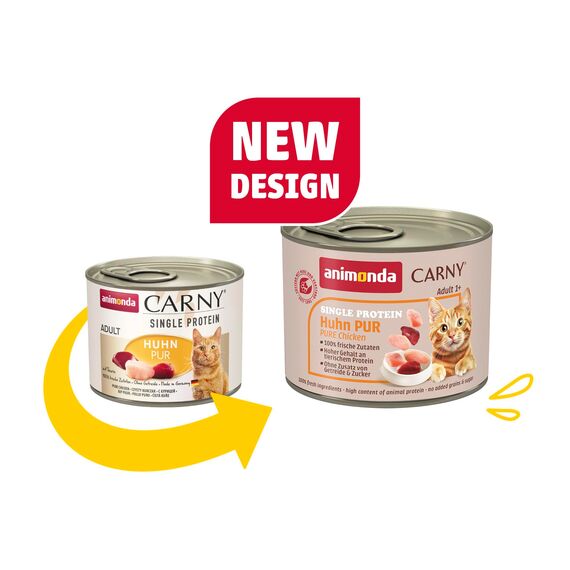 animonda Carny Katzen Nassfutter Single Protein Huhn Pur (6 x 200g), Katzenfutter nass mit nur einer Proteinquelle, Futter für ausgewachsene Katzen mit Hühnerfleisch