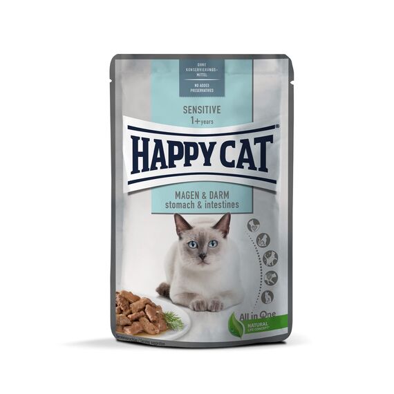 Happy Cat 70623 - Sensitive Meat in Sauce Magen & Darm Pouch - Nassfutter für Sensible Katzen und Kater - 85g Inhalt