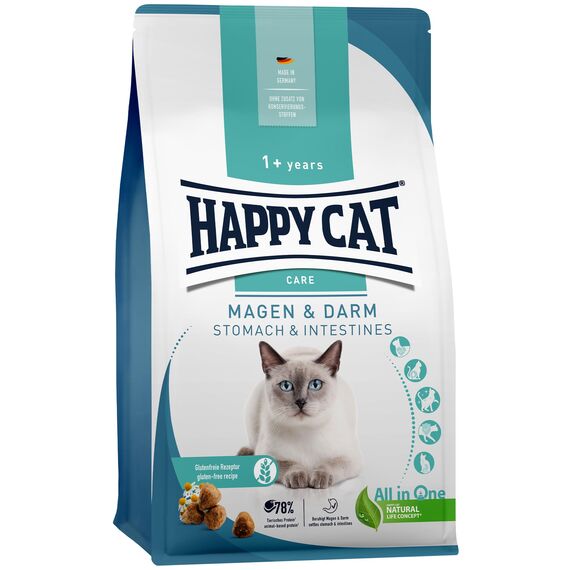 Happy Cat 70597 - Care Magen & Darm - Katzen-Trockenfutter mit Ente für Sensible Katzen und Kater - 4 kg Inhalt