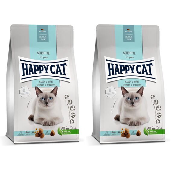 Happy Cat 70596- Care Magen & Darm - Katzen-Trockenfutter mit Ente für Sensible Katzen und Kater - 1,3 kg Inhalt (Packung mit 2)