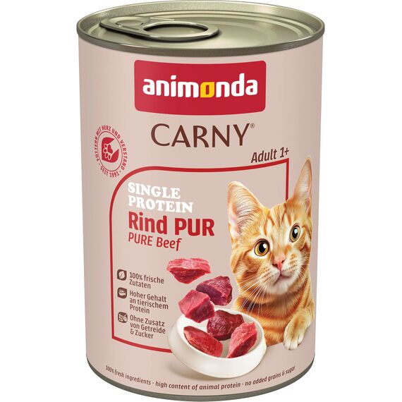 animonda Carny Katzen Nassfutter Single Protein Rind Pur (6 x 400g), Katzenfutter nass mit nur einer Proteinquelle, Futter für ausgewachsene Katzen mit Rindfleisch
