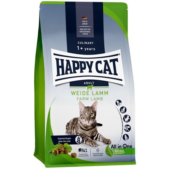 Happy Cat 70549 - Culinary Adult Weide Lamm - Katzen-Trockenfutter für ausgewachsene Katzen und Kater - 4 kg Inhalt