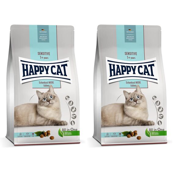 Happy Cat 70606 - Sensitive Schonkost Niere - nierenschonendes Katzen-Trockenfutter mit Geflügel - 300 g Inhalt (Packung mit 2)