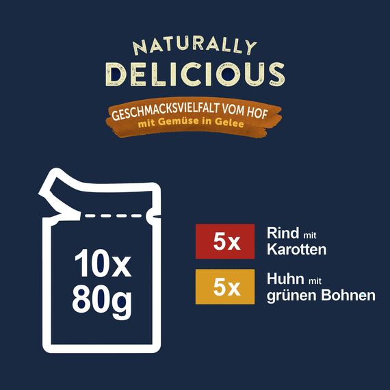 Felix Naturally Delicious Katzenfutter nass Geschmacksvielfalt vom Hof mit Gemüse in Gelee 6er Pack (10 x 80g)