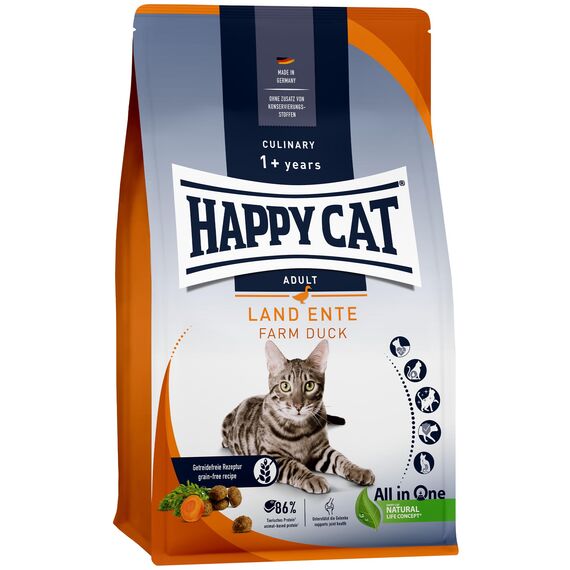 Happy Cat 70566 - Culinary Adult Land Ente - Katzen-Trockenfutter für ausgewachsene Katzen und Kater - 1,3 kg Inhalt