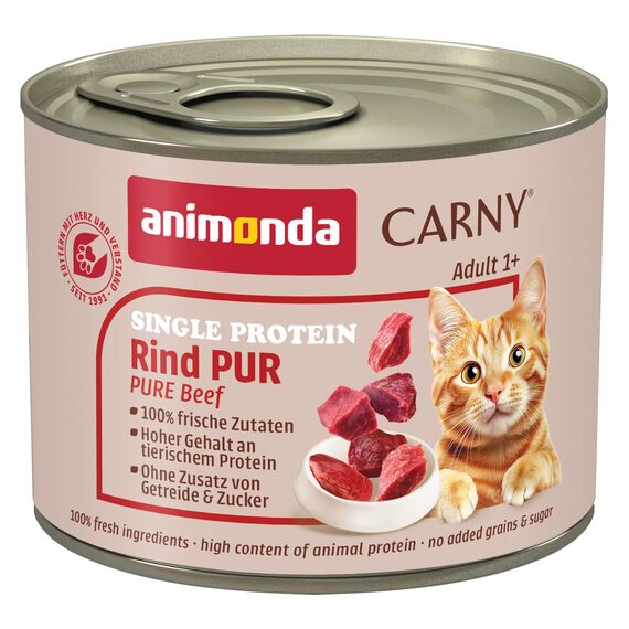 animonda Carny Katzen Nassfutter Single Protein Rind Pur (6 x 200g), Katzenfutter nass mit nur einer Proteinquelle, Futter für ausgewachsene Katzen mit Rindfleisch
