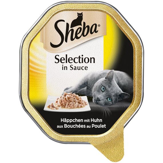 SHEBA Schale Nassfutter für Katzen Selection in Sauce Häppchen mit Huhn 2 x 11 x 85g (Packung mit 2)