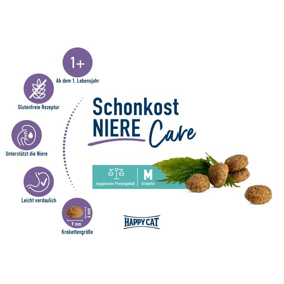 Happy Cat 70608 - Care Schonkost Niere - nierenschonendes Katzen-Trockenfutter mit Geflügel - 4 kg Inhalt
