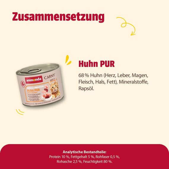 animonda Carny Katzen Nassfutter Single Protein Huhn Pur (6 x 200g), Katzenfutter nass mit nur einer Proteinquelle, Futter für ausgewachsene Katzen mit Hühnerfleisch