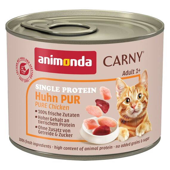animonda Carny Katzen Nassfutter Single Protein Huhn Pur (6 x 200g), Katzenfutter nass mit nur einer Proteinquelle, Futter für ausgewachsene Katzen mit Hühnerfleisch