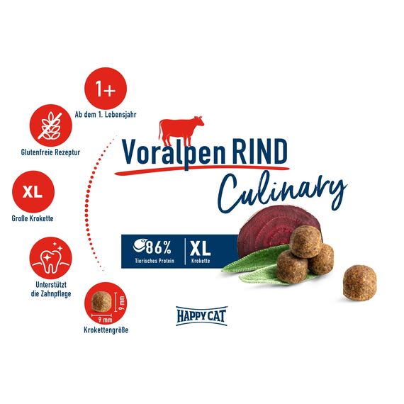 Happy Cat 70558 - Culinary Adult Voralpen Rind - Katzen-Trockenfutter für ausgewachsene Katzen und Kater - 1,3 kg Inhalt (Packung mit 2)