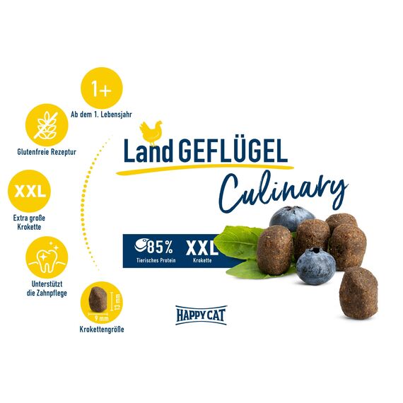 Happy Cat 70569 - Culinary Adult Land Geflügel - Katzen-Trockenfutter für ausgewachsene Katzen und Kater - 1,3 kg Inhalt (Packung mit 2)