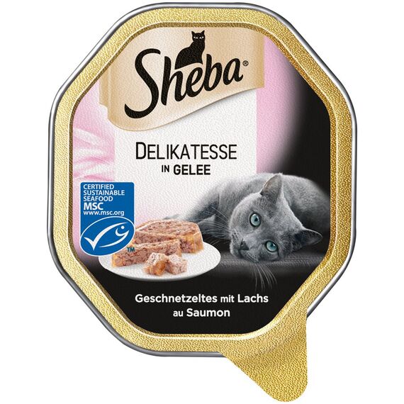 SHEBA Schale Nassfutter für Katzen Delikatesse in Gelee mit Lachs 2 x 11 x 85g (Packung mit 2)