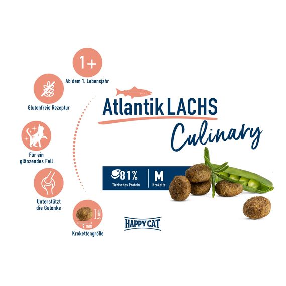 Happy Cat - Culinary Adult Atlantik Lachs M - Trockenfutter für ausgewachsene Katzen & Kater 2x4 kg