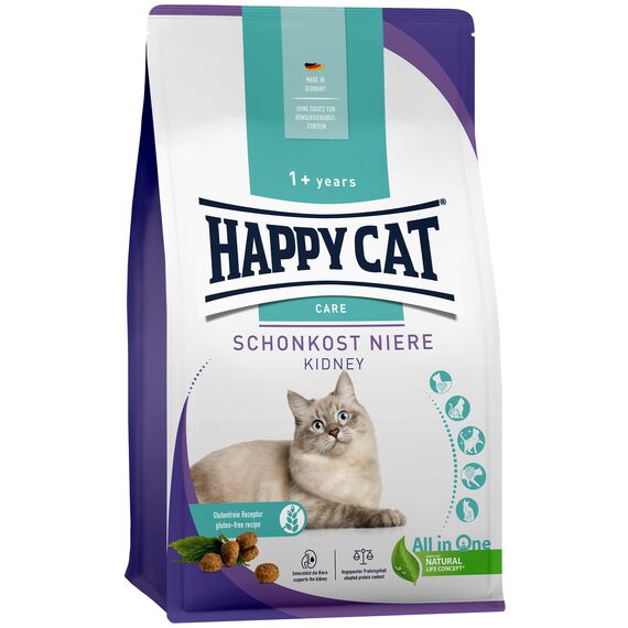 Happy Cat 70608 - Care Schonkost Niere - nierenschonendes Katzen-Trockenfutter mit Geflügel - 4 kg Inhalt