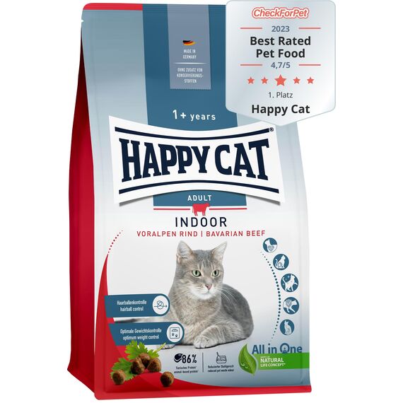 Happy Cat Indoor Adult Voralpen Rind M - Trockenfutter für ausgewachsene Katzen und Kater - 2X 4kg