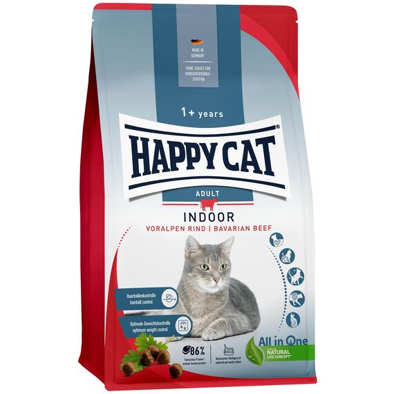Happy Cat Indoor Adult Voralpen Rind M - Trockenfutter für ausgewachsene Katzen und Kater - 4kg