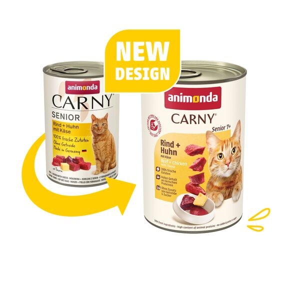 animonda Carny Senior Rind + Huhn mit Käse (6 x 400 g), Katzennassfutter für ältere Katzen ab 7 Jahren, Senior Nassfutter mit 100 % frischen Zutaten, Katzenfutter ohne Getreide und Zucker