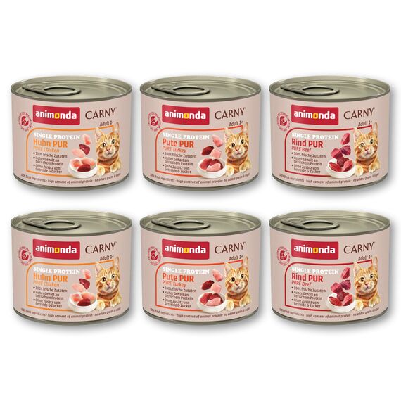 animonda Carny Katzen Nassfutter Single Protein Mix Pur (6 x 200g), Katzenfutter mit nur einer Proteinquelle, Futter für ausgewachsene Katzen