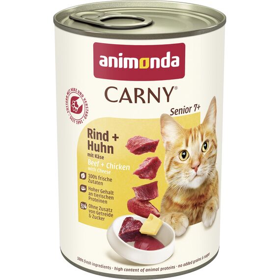 animonda Carny Senior Rind + Huhn mit Käse (6 x 400 g), Katzennassfutter für ältere Katzen ab 7 Jahren, Senior Nassfutter mit 100 % frischen Zutaten, Katzenfutter ohne Getreide und Zucker