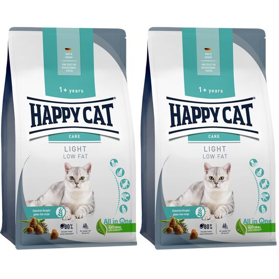 Happy Cat 70603 - Sensitive Adult Light - Trockenfutter mit Geflügel für übergewichtige Katzen und Kater - 1,3 kg Inhalt (Packung mit 2)