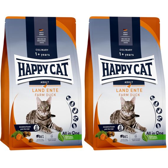 Happy Cat 70566 - Culinary Adult Land Ente - Katzen-Trockenfutter für ausgewachsene Katzen und Kater - 1,3 kg Inhalt (Packung mit 2)