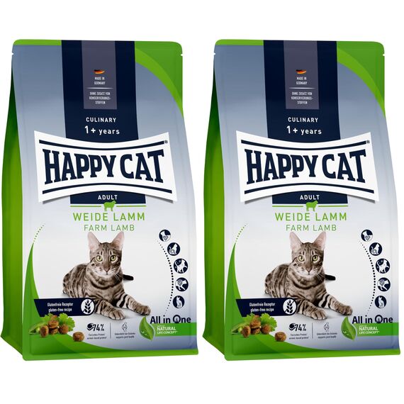 Happy Cat 70547 - Culinary Adult Weide Lamm - Katzen-Trockenfutter für ausgewachsene Katzen und Kater - 300 g Inhalt (Packung mit 2)
