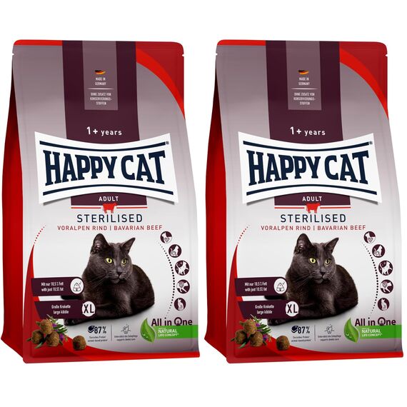 Happy Cat 70573 - Sterilised Adult Voralpen Rind - Trockenfutter für sterilisierte Katzen und Kater - 300 g Inhalt (Packung mit 2)