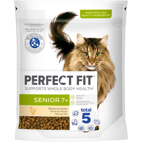 PERFECT FIT Senior Trockenfutter für ältere Katzen ab 7 Jahren - Huhn, 750g (6 Beutel)