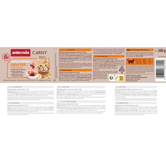animonda Carny Katzen Nassfutter Single Protein Mix Pur (6 x 200g), Katzenfutter mit nur einer Proteinquelle, Futter für ausgewachsene Katzen