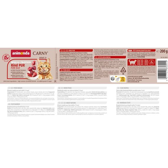 animonda Carny Katzen Nassfutter Single Protein Rind Pur (6 x 200g), Katzenfutter nass mit nur einer Proteinquelle, Futter für ausgewachsene Katzen mit Rindfleisch