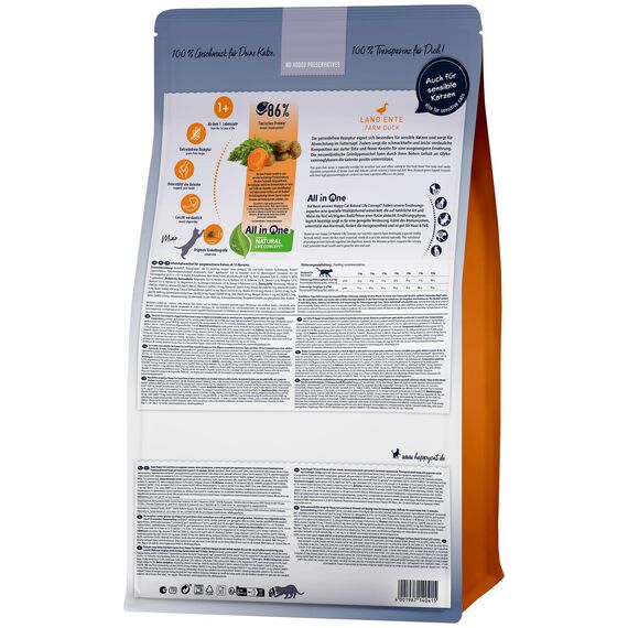Happy Cat Culinary Adult Land Ente M - Katzen-Trockenfutter für ausgewachsene Katzen und Kater - 2X 4 kg