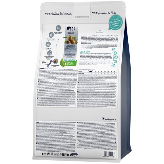 Happy Cat 70603 - Sensitive Adult Light - Trockenfutter mit Geflügel für übergewichtige Katzen und Kater - 1,3 kg Inhalt