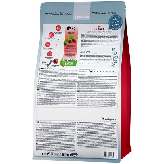 Happy Cat Indoor Adult Voralpen Rind M - Trockenfutter für ausgewachsene Katzen und Kater - 2X 4kg