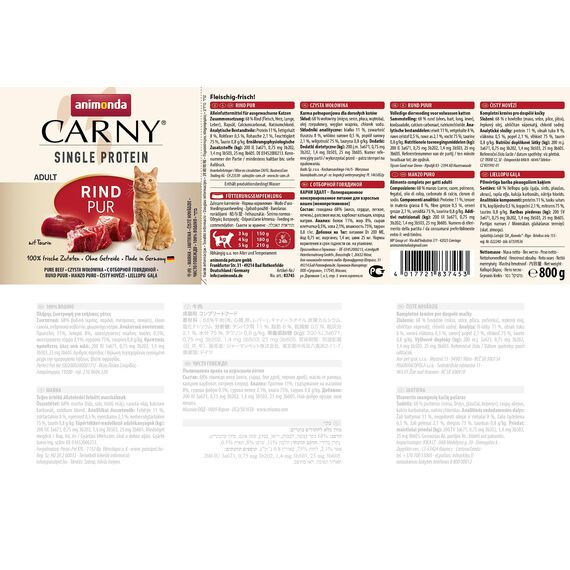 animonda Carny Katzen Nassfutter Single Protein Rind Pur (6 x 800g), Katzenfutter nass mit nur einer Proteinquelle, Futter für ausgewachsene Katzen mit Rindfleisch