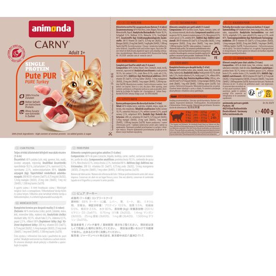 animonda Carny Katzen Nassfutter Single Protein Mix Pur (6 x 400g), Katzenfutter mit nur einer Proteinquelle, Futter für ausgewachsene Katzen