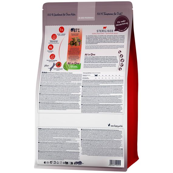 Happy Cat 70573 - Sterilised Adult Voralpen Rind - Trockenfutter für sterilisierte Katzen und Kater - 300 g Inhalt