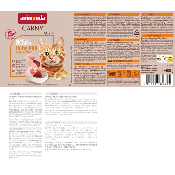 animonda Carny Katzen Nassfutter Single Protein Mix Pur (6 x 400g), Katzenfutter mit nur einer Proteinquelle, Futter für ausgewachsene Katzen