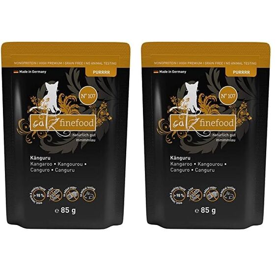 catz finefood Purrrr Känguru Monoprotein Katzenfutter nass N° 107, für ernährungssensible Katzen, 70% Fleischanteil, 16 x 85 g Beutel (Packung mit 2)