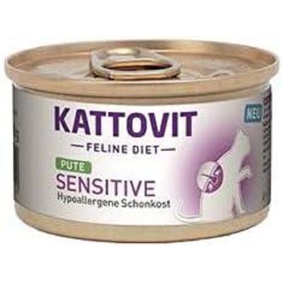 KATTOVIT Feline Diet Sensitive Pute, Diät-Katzenfutter, 1x85 g, Nassfutter für Sensible Katzen mit Futtermittelallergien