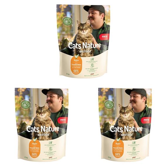 MERA Cats Nature Huhn Premium Senior Katzenfutter Trocken 400g | Getreidefrei, zuckerfrei & nierenschonend | Trockenfutter für Katzen mit hohen Fleischanteil | Dry Cat Food (Packung mit 3)