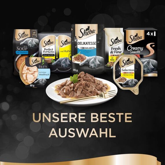 SHEBA Portionsbeutel Nassfutter Multipack Delikatesse in Sauce mit Geflügel Variation 4 x 12 x 85g